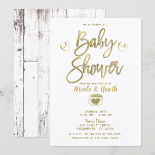 Invitación Moda Rustic White Barn Wood Gold Baby Shower