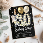 Invitación Moda Rústica 30 cumpleaños<br><div class="desc">¡Haga inolvidable su celebración de 30 años con nuestras elegantes invitaciones! Con un fondo rústico de pizarra y elementos encantadores como globos dorados, champán, flores, confeti y una iluminación "30", tus invitaciones marcarán la tónica de un fiesta memorable. Personalizar con facilidad siguiendo nuestra guía de plantillas, garantizando que sus invitaciones...</div>