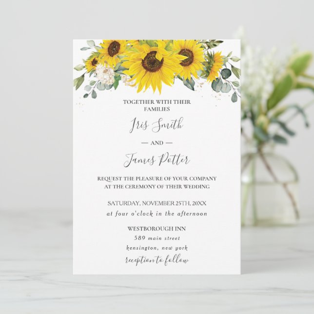 Invitación Moda Rústica Boda floral de girasol (Anverso de pie)