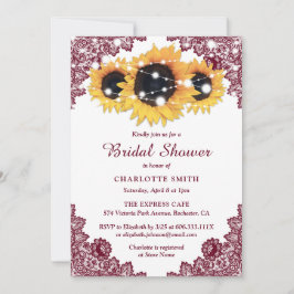Invitación Moda Rústica Borgoña Lace Sunflower Bridal Shower