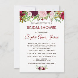 Invitación Moda Rústica Borgoña Marsala Floral Bridal Ducha