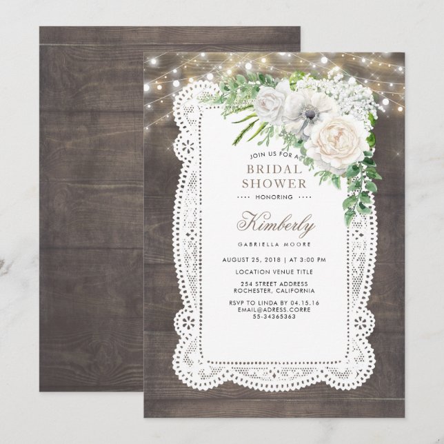 Invitación Moda rústica de campo Floral Bridal Shower (Anverso / Reverso)