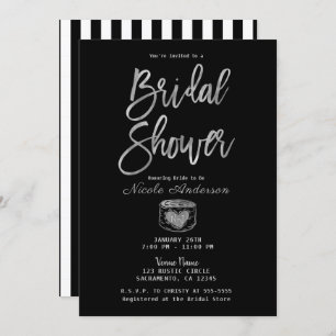 Invitación Moda Rústica de Glam Plata & Stripes Bridal Shower