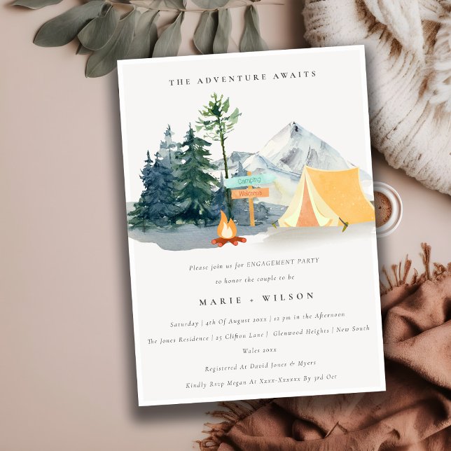 Invitación Moda Rústica de Pine Woods Camping Mountain Engage (Subido por el creador)