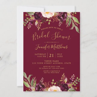 Invitación Moda Rústica Ducha de novia floral borgoñona
