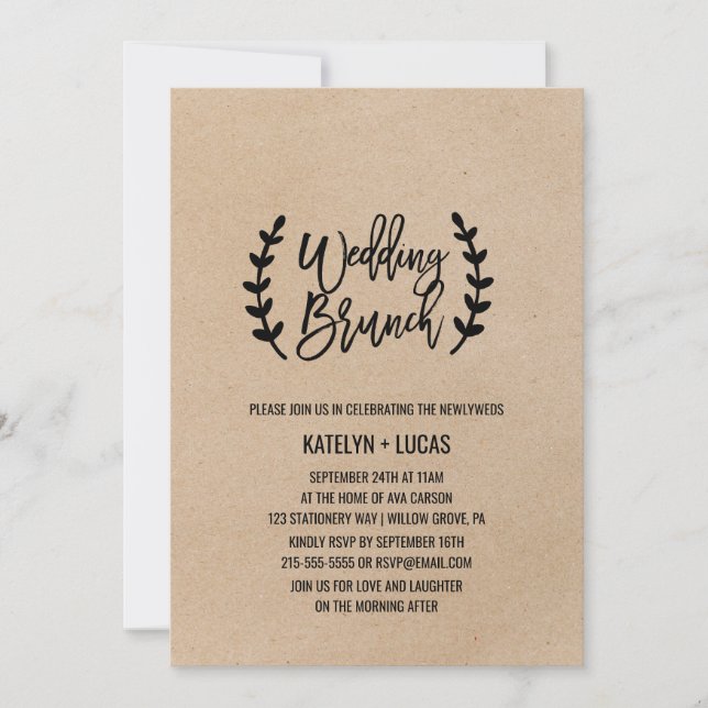Invitación Moda Rústica Faux Kraft Calligraphy Boda Brunch (Anverso)