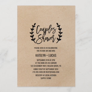 Invitación Moda Rústica Faux Kraft Calligraphy Couples Shower