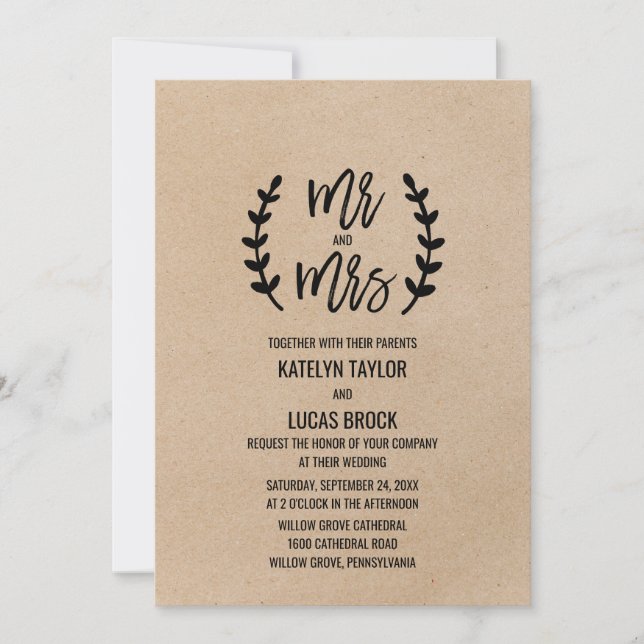Invitación Moda Rustica Faux Kraft Sr. y Sra. Boda (Anverso)
