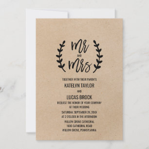 Invitación Moda Rustica Faux Kraft Sr. y Sra. Boda