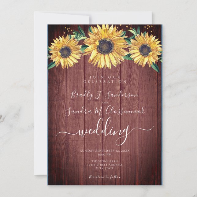 Invitación Moda Rústica Floral Barn Wood Boda (Anverso)