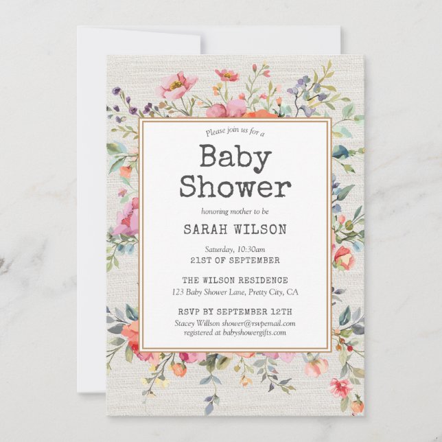 Invitación Moda Rústica Floral Boho Baby Shower Botánico (Anverso)