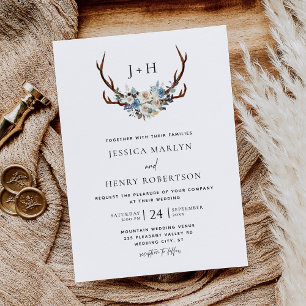 Invitación Moda Rústica Floral Stag Antlers Boda