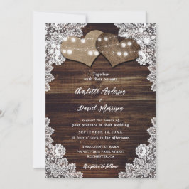 Invitación Moda Rústica Madera Burlap Lace String Luces Boda