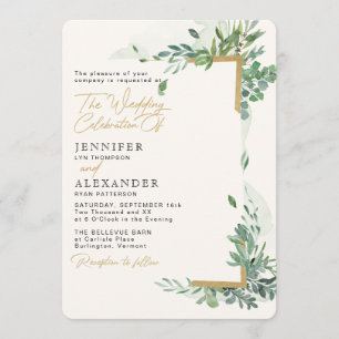 Invitación Moda Rústica Oro y Verdor Eucalyptus Boda