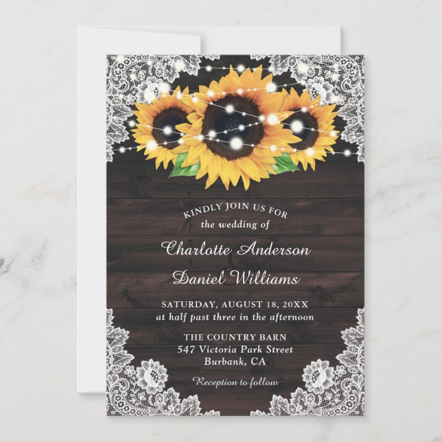 Invitación Moda Rústica País Boda de girasol de leña (Anverso)
