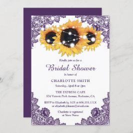 Invitación Moda Rustica Púrpura Lace Sunflower Bridal