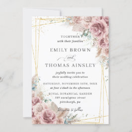 Invitación Moda Rústica Rosa agitado Boda Rubor Floral Pampas