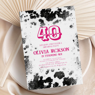 Invitación Moda Rústica vaca Imprimir rosa caliente 40 Fiesta