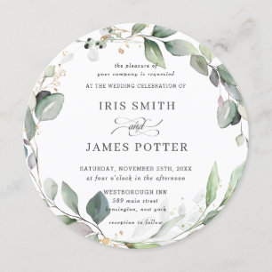 Invitación Moda Rústica Vegetación Leafy Foliage Wreath Boda