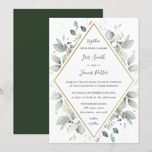 Invitación Moda Rústica Verde Oro Boda I