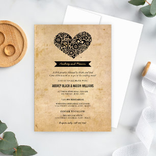 Invitación Moda Rústica Vintage Floral Corazón de ensayo Cena