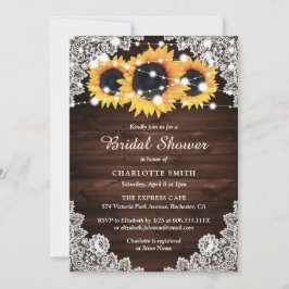 Invitación Moda Rústica Wood Lace Sunflower Bridal Shower