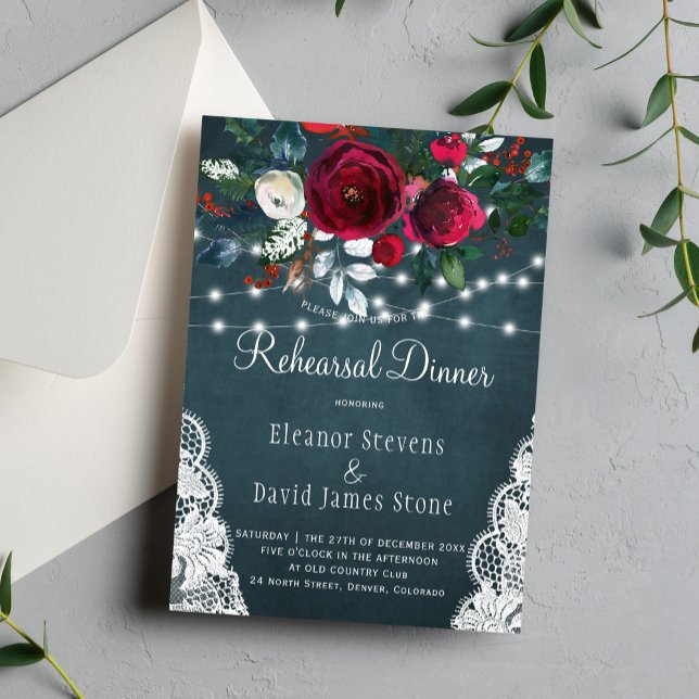 Invitación Moda rústico invierno floral boda ensayo cena (Subido por el creador)