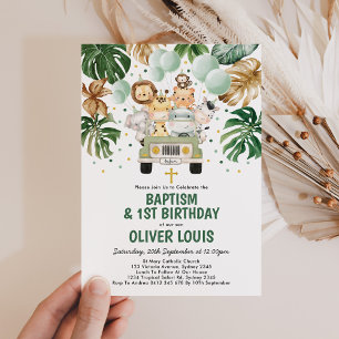 Invitación Moda Safari Tropical Jungle Bautismo Primer cumple