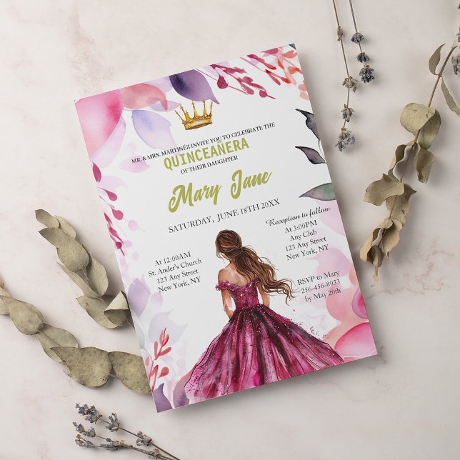 Invitación Moda Sage Baby Pink Floral Gold Quinceañera (Subido por el creador)