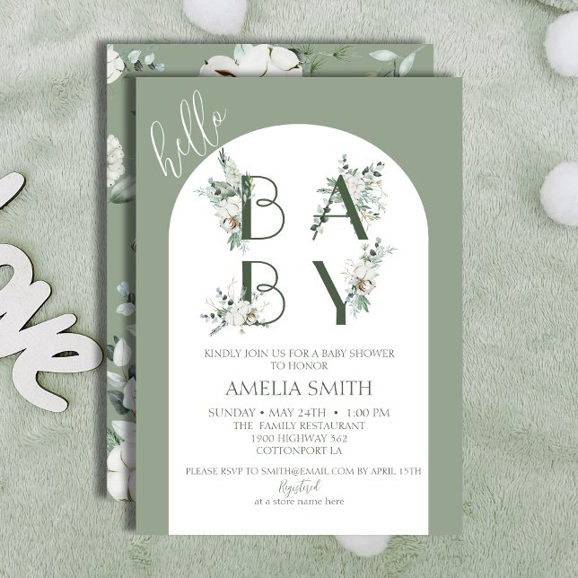 Invitación Moda Sage Botánica Hola Bebé Arch Ducha (Subido por el creador)