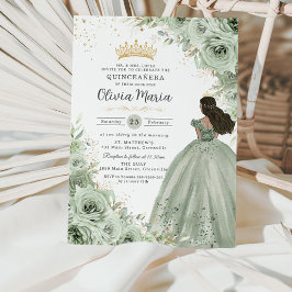 Invitación Moda Sage Green Floral Brown Princesa Quinceañera