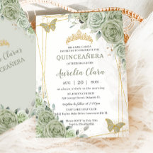 Moda Sage Green Floral Butterflies Quinceañera