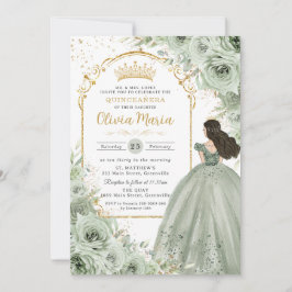 Invitación Moda Sage Green Floral Rosas Princesa Quinceañera