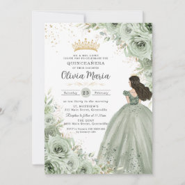 Invitación Moda Sage Green Floral Rosas Princesa Quinceañera