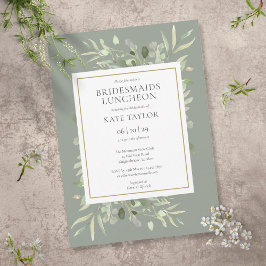 Invitación Moda Sage Green Gold Greenery Bridesmaids Luncheon
