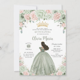 Invitación Moda Sage Green Rubor Floral Princesa Quinceañera