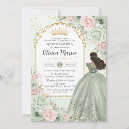 Invitación Moda Sage Green Rubor Floral Princesa Quinceañera