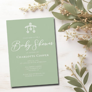 Invitación Moda Sage Green White Typography Baby Shower