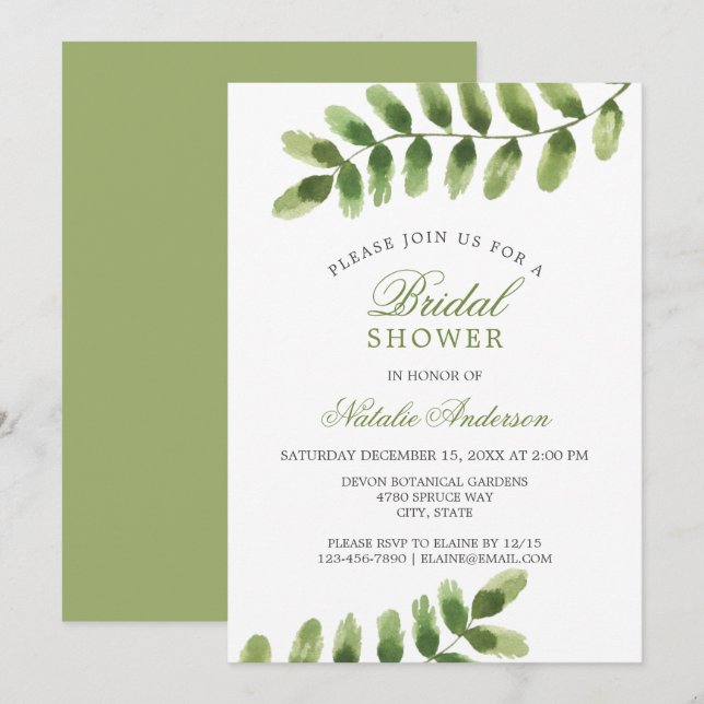 Invitación Moda salvia verde Leaf acuarela BRIDAL DUCHA