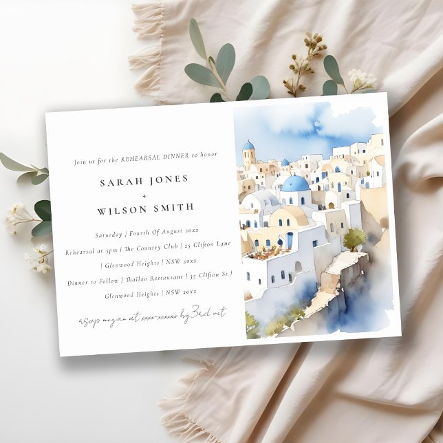 Invitación Moda Santorini Grecia Acuarela Ensayo Cena (Subido por el creador)