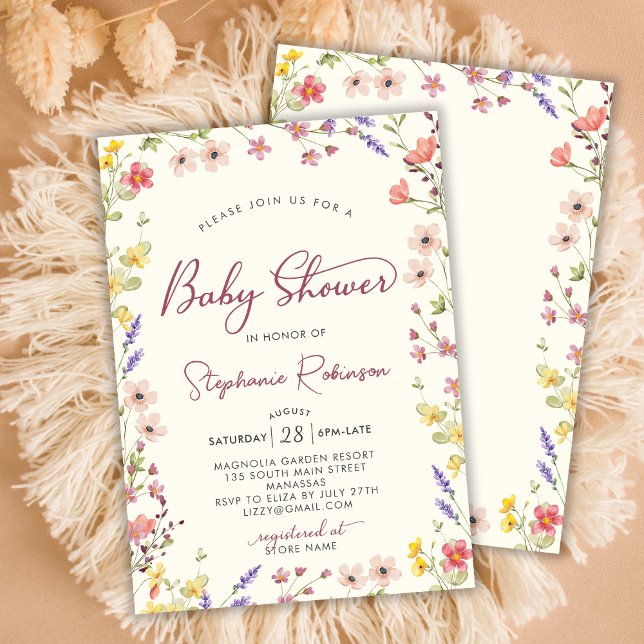 Invitación Moda Script Boho Chica de Flores Silvestres Baby S (Subido por el creador)
