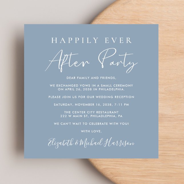 Invitación Moda Script Código QR Dusty Blue Wedding Recepción (A chic Happily Ever After Party Invitation to set the tone for an unforgettable event)