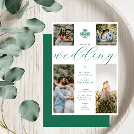 Invitación Moda Script Emerald Irish Cross 4 Photo Boda