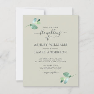 Invitación Moda Script Eucalyptus Foliage Boda mínimo