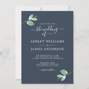 Invitación Moda Script Eucalyptus Foliage Boda mínimo