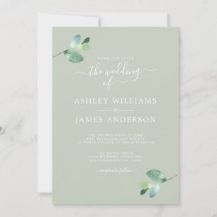 Invitación Moda Script Eucalyptus Foliage Boda mínimo