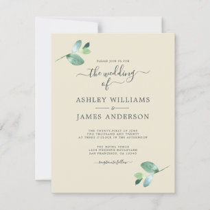 Invitación Moda Script Eucalyptus Foliage Boda mínimo