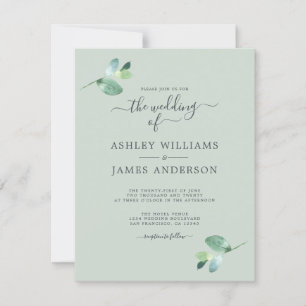 Invitación Moda Script Eucalyptus Foliage Boda mínimo