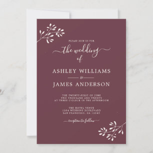 Invitación Moda Script Foliage Burgundy Boda