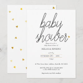 Invitación Moda Script Gold Hearts Baby Shower / Sprinkle